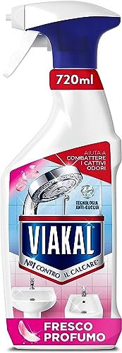 Viakal Fresco Profumo Spray Anticalcare, 1 Confezione da 720ml, Fragranza Rosa di Primavera, Tecnologia Anti-Goccia, Elimina Fino Al 100% Di Calcare e Residui di Sapone, Combatte i Cattivi Odori