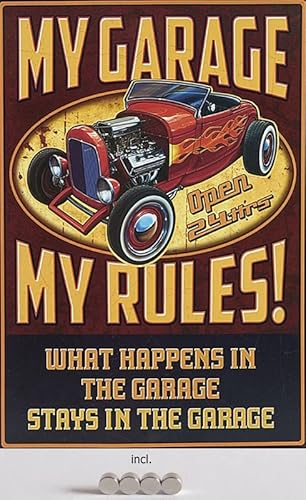 Metall Schild 20x30cm mit 4 Magneten My Garage My Rules Werkstatt Auto Oldtimer Blechschild
