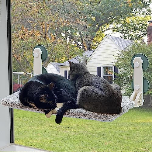 MEWOOFUN Katzen Hängematte Fenster 54x30cm katzenbett Fenster Wendbare Matte - Katzen Fensterliege mit Aktualisierung stark Saugnäpfe bis zu 18kg (Grau, L)