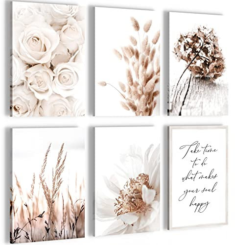 Novart Canvas Boho Flowers - COMPLETELY READY TO HANG - Stylish decoration - 6 Pictures Set - Living Room Bedroom N023264a…