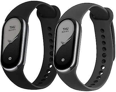 kwmobile Straps Compatible with Xiaomi Mi Band 8 / Mi Band 9 Straps - 2x Replacement Silicone Watch Bands - Smartwatch or Fitness Tracker - Black/Grey