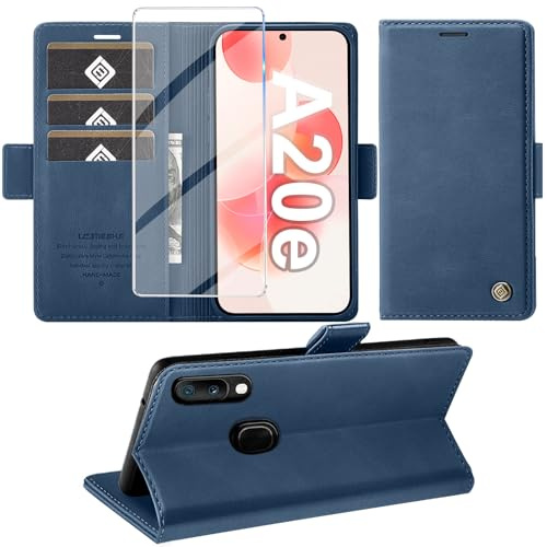 Giyer Handyhülle für Samsung Galaxy A20e Hülle mit Displayschutzfolie, Schutzhülle Galaxy A20e/A10e PU Leder Wallet Flip Case Standfunktion Kartenfach Klapphülle für Samsung A20e Cover (Blau)