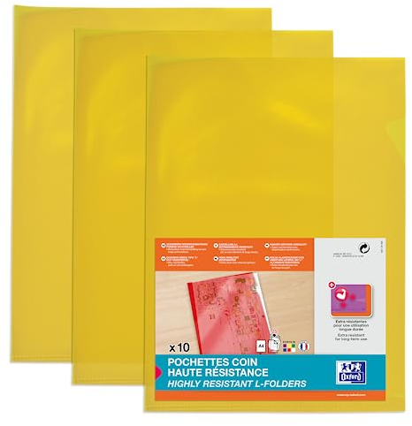 OXFORD 100 Stück Ecktaschen, hohe Widerstandsfähigkeit, A4, PVC, glatt, Dicke 15/100, Gelb