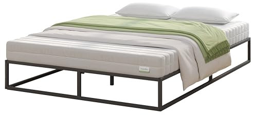 Novilla Cadre de lit Plateforme en métal pour Matelas de 140 x 190 cm, Rangement sous Le lit, Support à Lattes en Bois, Pas Besoin de sommier, Assemblage Facile, Noir