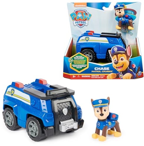 Paw Patrol - Pat Patrouille - Véhicule Figurine Chase - Voiture Figurine À Collectionner - Pat Patrouille Jouet - Plastique Recyclé - Voiture Enfant - Jouet Enfant 3 Ans Et +