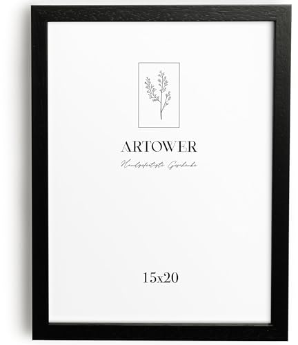 artower® Cadre Photo Bois Noir 15x20cm | Cadre avec Verre Acrylique Transparent 15 x 20 cm | Petit Tableau 15x20 | Mural Salon, Chambre, Décoration Dessin, Diplôme ou Cadeau d’Anniversaire