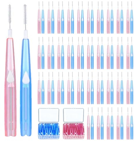 EUPSIIU 70 Piezas Retráctil Palillos Interdentales Cepillos Dentales Suave, Cepillo Interdental Herramienta de Limpieza de Dientes para Higiene Interdental con Caja de Almacenamiento (2 Colores)