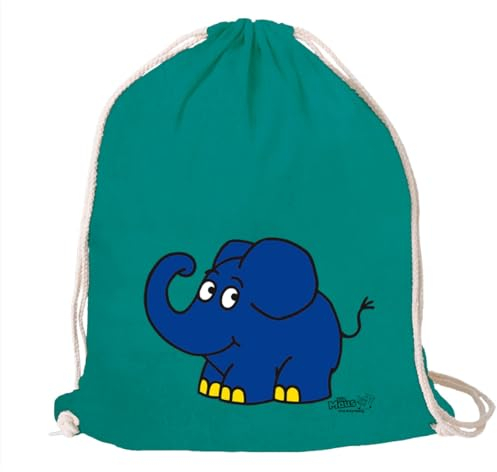 Logoshirt® Die Sendung mit der Maus I Elefant I Happy I Stoffbeutel I bedruckt I smaragdgrün I AZO-free I stabiler Kordelzug I Lizenziertes Design