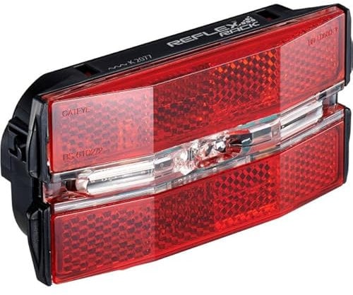 CatEye Reflex Rack - Rear Rack Light - IPX4 Weather Resistant - 220 Hour Long Runtime -Battery Powered - Built in Reflector - Safety Light - StVZO/RKF/Danish Compliant