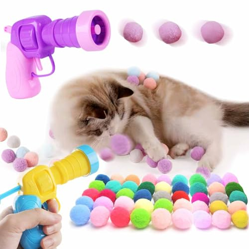 SALPPLEA Katzenspielzeugbälle, interaktive Katzenspielzeugbälle, Katzenspielzeugbälle mit Katzenspielzeugwerfer, Spielzeug für Haustiere, Katzen, Hunde