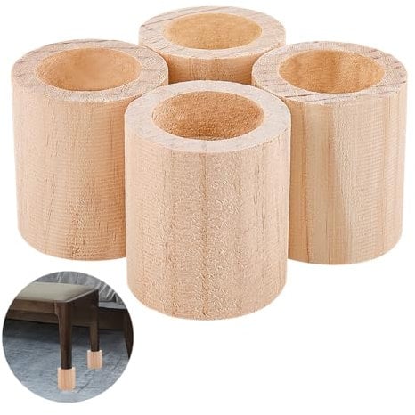 OLYCRAFT 4Pcs Cylinder Wood Bed Risers 39.9mm ID Wood Furniture Risers 57.3x70.24mm Wooden Heighten Solid Feet Wooden Cylinder Extender Risers for DIY Painting Sofa Couch Chair Table