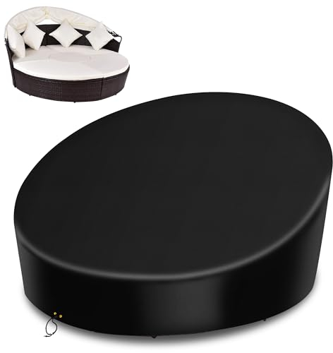 RICHIE Sonneninsel Abdeckung wasserdicht, 420D Oxford Stoff Abdeckung mit verstellbarem Band, Ratten Sonneninsel Abdeckung, UV-beständige runde Schutzhülle für Gartenmöbel, schwarz (165x50/90cm)