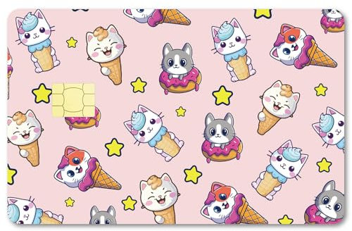 CREATCABIN Katzen-Kartenaufkleber,Rosa,Kreditkarten-Haut,Wasserfest,Eiscreme,Debit-Bankkarten-Aufkleber,Hautschützend,Kreditabdeckung,Kartenaufkleber,Abnehmbar,Schlank,Für Transportkarten,186x137mm
