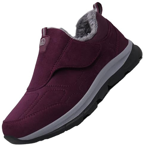 Aocase Chaussures Pieds Larges Homme Femme Hiver Doublée De Fourrure Chaud Chaussure Diabétique Pour Pied Gonflé, Rouge Femme, 41/255mm