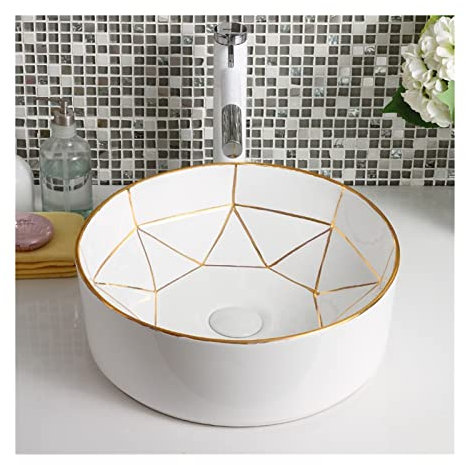 WAOCEO Baño Lavabo Fregadero Redondo Moderno de cerámica de Porcelana Blanca de 15 x 15, Lavabo de cerámica for baño, Lavabo, Mueble de tocador Fregadero del baño