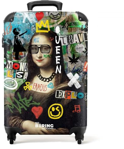 NoBoringSuitcases.com Valise Cabine 55x35x25cm, Bagages Roulette, Suitcase de Voyage Pas Cher (Mona Lisa - Graffiti)