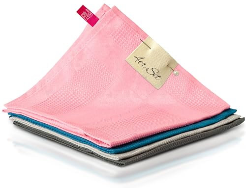fenchi's AUSTRIA PureClean Mikrofasertücher 60x40 – Fenstertuch Streifenfrei, Putzlappen Küche - Reinigungstücher und Putztücher ohne Putzmittel (PINK/Blue/Grey/ANTHRAZIT 4er Set)