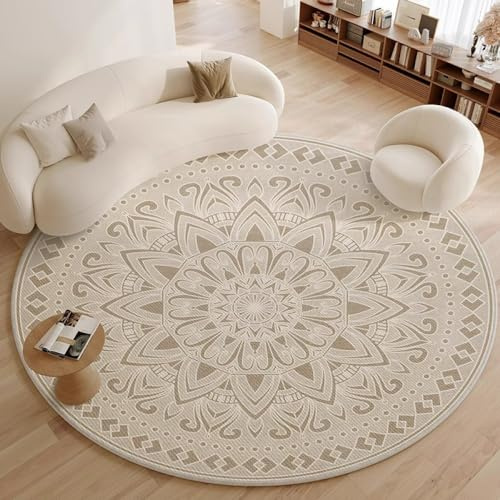 Nyescasa Runder Teppich Boho Tribal Waschbar Kurzflor - Vintage Bohemian für Wohnzimmer Rund 140cm Weiche Flauschig Modern für Schlafzimmer, Esszimmer, Kinderzimmer