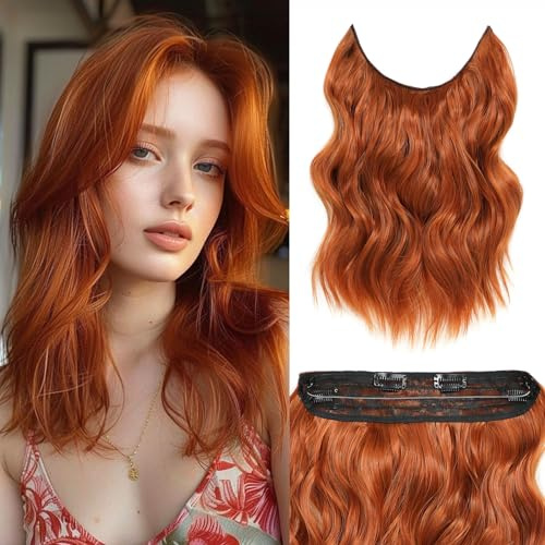 BUPPLER Haarverlängerung 30,5 cm Invisible Secret Hair Extensions Verstellbare Lange Gewellte Haarextension Synthetisches Upgrade 4 Sichere Clips in Haarteilen,Kupferfarben