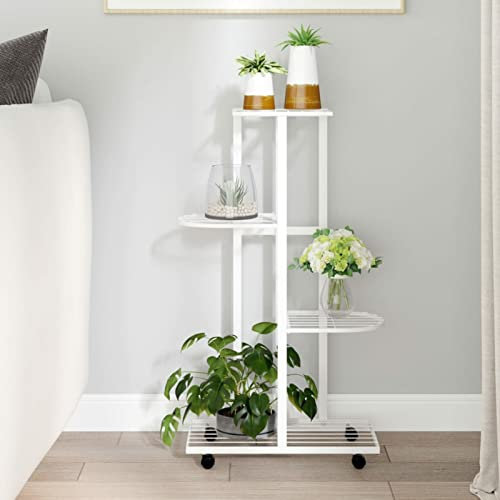 pflanzenständerBlumenständer, Pflanzenständer, Pflanzenregal, Blumenregal, Blumentreppe, Pflanzentreppe, Blumenleiter, Kräuterleiter, Pflanzenleiter, 4 Etagen mit Rollen, 44 x 23 x 80 cm, we