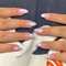 24pcs French Tip False Nails Short Almond, White Star Ombre Press on Nails Fake Nails Glue on Nails Stick on Nails Removable Acrylic Nails Women Girls Nail Art Accessories