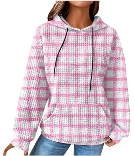 LOIJMK Frauen Stricken süße Hoodies Kordelzug Pullover Sweatshirts Mode Casual Pullover Bequeme Herbstkleidung Outfits Damen Winter (Pink, M)