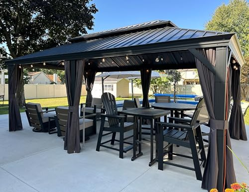 PURPLE LEAF Hardtop Pavillon 3.65 x 5.45 m Gartenpavillon Wasserdicht Stabil Winterfest Alu Pavillon Gartenpavillon 21.9 m 36 LED Kugel Licht, Grau