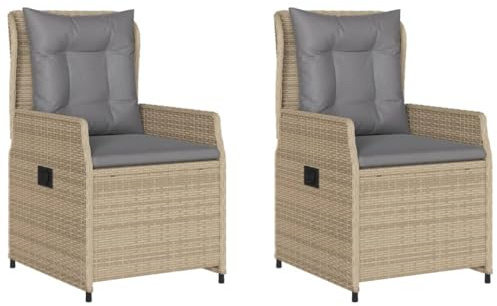 vidaXL Gartensessel 2 STK. Verstellbar Beige Poly Rattan