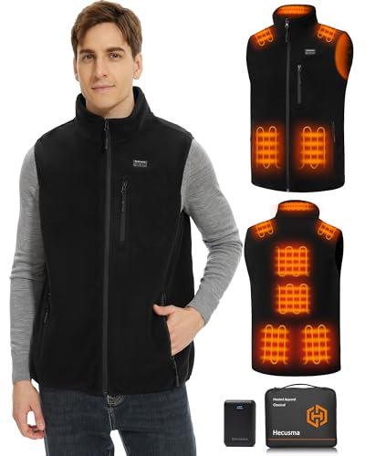 Hecusma Fleece Heizweste Herren mit powerbank 16000 mAh 7.4 V, Wärmeweste Herrens, Elektrisch Beheizte Weste Herren mit Powerbank auf der Jagd, Skifahren,Outdoor Motorrad-S