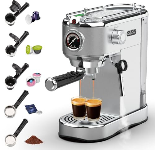 CoOptVal Espresso Machine and Coffee Machine 20 Bar - Compatible with Nespresso, Keurig K Cup - Hot & Cold Brew, Milk Frother, Stainless Steel - 10 oz Espresso Cup -