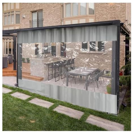 Vinylvorhänge Für Draußen Wasserdicht, Terrassen-Plastik Planen-Paneel Mit Rostfreier Tülle, Industrieplane Wand Seitenpaneele Für Pergola, Veranda, Gazebos(1.8x2.1M/5.9x6.9FT)