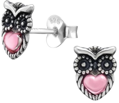 Monkimau Eule Kinder Ohrringe | 925 Silber | Mädchen Ohrstecker Schmuck | Hypoallergen & Nickelfrei | Kinderohrringe Geschenkidee