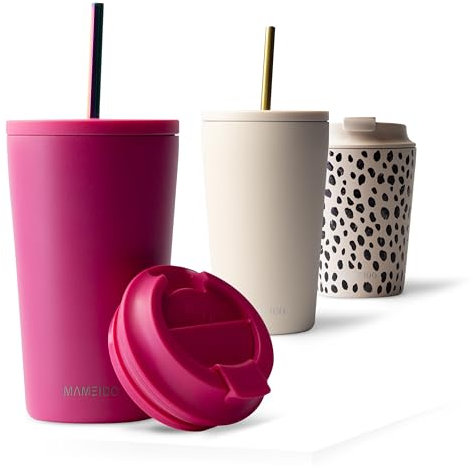 MAMEIDO Termo Cafe con Pajita y Tapa 470ml - Vaso Termico Antigoteo, Taza Termica acero inox sin BPA, Vaso Termo Cafe para llevar (Glow Couture, 0,47l)