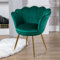 Ya-Home Samt Sessel Wohnzimmer, Schminktischstuhl mit Goldfuß Gepolsterter Blumenform Loungesessel Relaxsessel für Wohn/Schlafzimmer,Grün