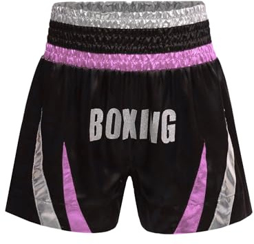 CHICTRY Muay Thai Short Kinder Muay Thai Hose Junior Jungen Kickboxen Hose Rosa und Silber 122-128