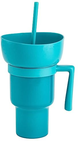 Leakproof 32oz Tumbler with Snack Bowl Combo and Straw 2 in 1 Drink Cup for Adults and Kids Travel Cup with Snack Bowl on Top for Convenience and Versatility.