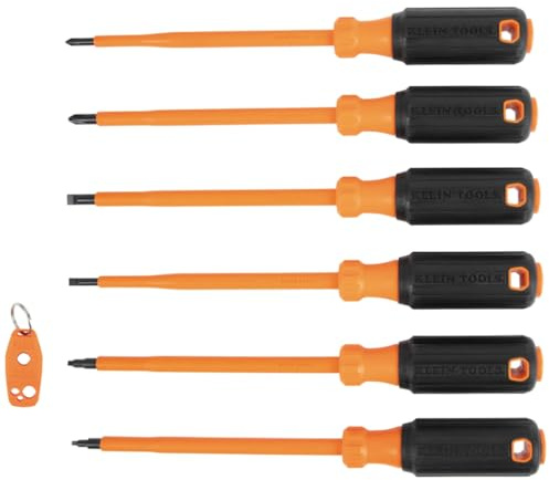 Klein Tools 85077INSR Isoliertes Schraubendreher-Set mit Magnetisierer, hergestellt in den USA, 1000 V elektrische Schraubendreher, Kreuzschlitz, Schlitz, Vierkant, 7-teilig