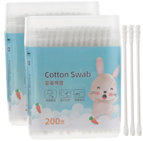 FOMIYES 400 Stück Babysicheres Wattestäbchen Set Boxen Rundspitzen für Sanfte von Ohren und Nase aus Baumwolle für Empfindliche Babyhaut