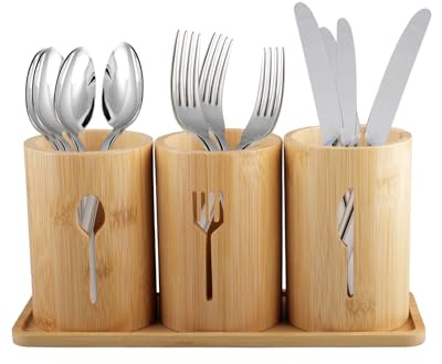duisoad Kitchen Utensils Holder, Utensil Holder Bamboo Cutlery Holder for Organizing Tableware Home, Restaurants, Cafes