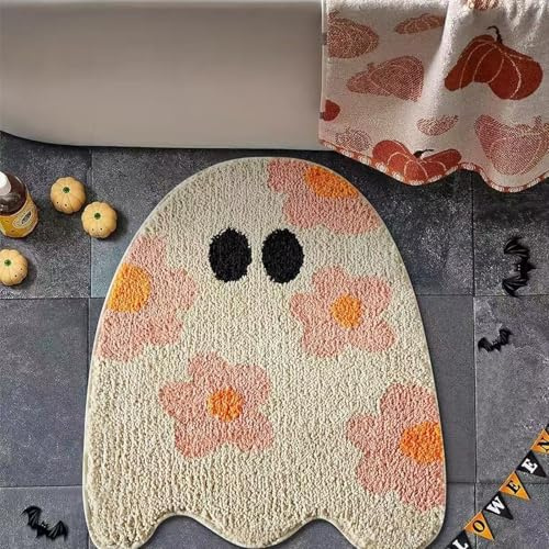 BSITSSS Halloween Fußmatte, rutschfest Non Slip fussmatte, Geisterform Badezimmerteppich, Lustige Halloween Teppiche, Badematten für Badezimmer, Balkon, Haustür, Küche, Garage, Terrasse (40x60cm)