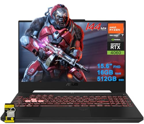 ASUS TUF Gaming A15 Laptop 15.6 FHD 144Hz (100% sRGB) AMD 6-core Ryzen 5 7535HS 16GB RAM 512GB SSD GeForce RTX 4060 (Up to233 AI Tops) RGB Backlit USB4 Win11 ICP Hub
