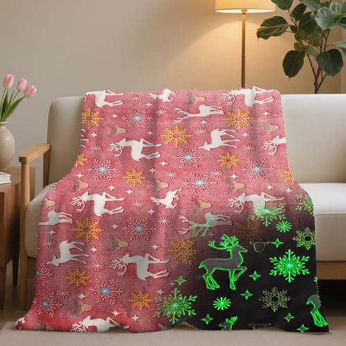 HZVRTN Kuscheldecke Kinder Einhorn/Dinosaurier/Weltraum Decke, kuscheldecke leuchtet im Dunkeln, warme Decke Flauschige Geschenke für Jungs mädchen Sofa Kinderdecke (Elch, 130x150cm)