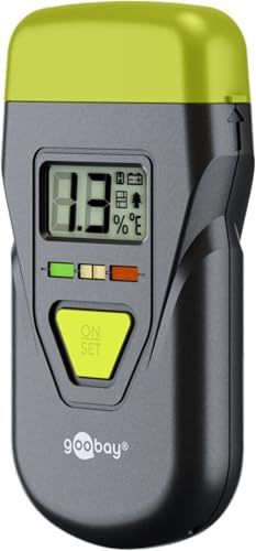 goobay Feuchtigkeitsmessgerät für Holz, Beton, Gips & Wände – Digitales Feuchtigkeitsmesser mit LCD-Display, Temperaturanzeige, LED-Warnsystem & Hold-Funktion – Kompakt & präzise - 77832