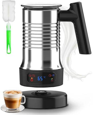 Milk Frother Electric, 4 in 1 Automatic Hot Chocolate Maker, 500W Milk Frother and Milk Steamer with Handle,Auto Shut-Off & Quiet, Hot & Cold Foam Maker, Valentine's Day Gifts for Latte Coffee Lovers