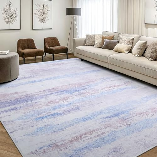 smiry Moderner Abstrakter Teppich Wohnzimmer, 140x200cm, Lila | Waschbar Anti-Rutsch Kunstwolle Kurzflor Teppich für Wohnzimmer, Schlafzimmer, Esszimmer