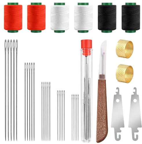 Menibeuty Juego de 37 Agujas de Coser de Ojo Grande, Kit de Costura de Acero Inoxidable con 5 Tamaños, Incluye Enhebradores, Dedales, Cortahilos y 6 Carretes de Hilo, Ideal para Bordado, Zurcido