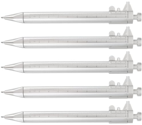 Sosoport Lot de 5 Stylos à Bille Multifonctions Pied à Coulisse 0-100 Mm en Plastique Argenté, Stylo D'ingénierie 10 Cm pour Bureau, Étudiants et Artisans, Outil de Mesure Précis