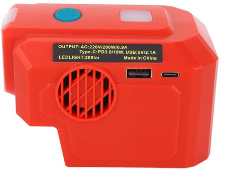 Zerodis Onduleur sans Fil 200 W, Chargeur Portable alimenté par Batterie 18 V avec Lumière LED 200 LM, 1 Port USB, 1 Type C PD3.0 18 W, Prise CA, pour Camping, Randonnée, Extérieur,