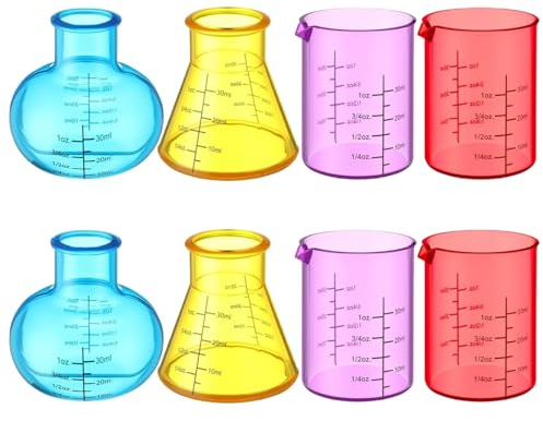 8Pcs Plastic Beakers Colorful Beaker Set with Different Shapes Plastic Educational Science Kits for DIY Beaker Beakers Flask Experiment Chemistry Studies.