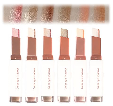 6 Stück Doppelfarben Lidschatten Stick Set, Glitter Farbverlauf Eyeshadow Stick Set, Silky Smooth, Waterproof & Transfer Proof, Langanhaltende, All-Day Matte & Shimmer Wear Eye Makeup